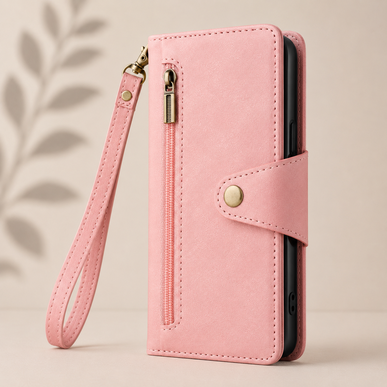 Samsung Luxury Wallet Case with Zip Pocket, Card Holder & Wrist Strap