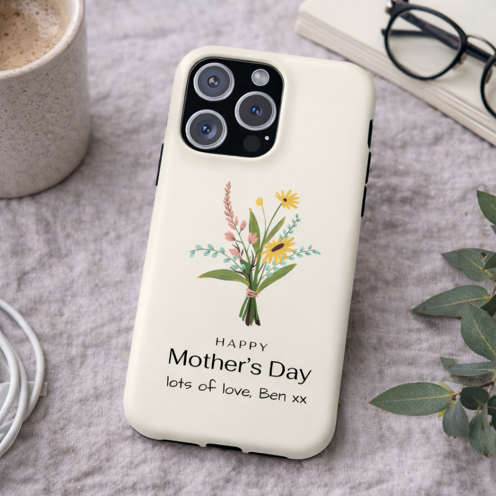 Personalised Mothers Day iPhone Case - Minimal Floral Bouquet Design - Custom Message