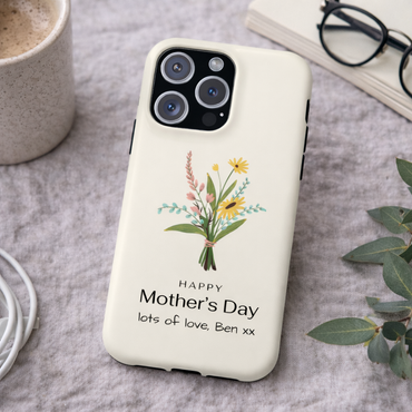 Personalised Mothers Day iPhone Case - Minimal Floral Bouquet Design - Custom Message