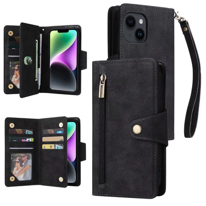 Luxury Wallet Phone Case with Zip Pocket, Card Holder & Wrist Strap