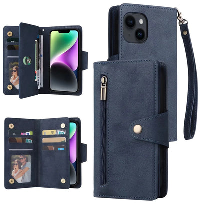 Luxury Wallet Phone Case with Zip Pocket, Card Holder & Wrist Strap