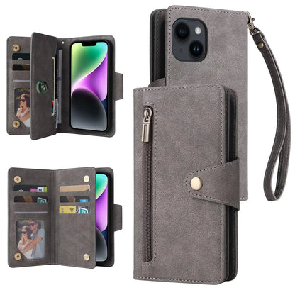 Luxury Wallet Phone Case with Zip Pocket, Card Holder & Wrist Strap