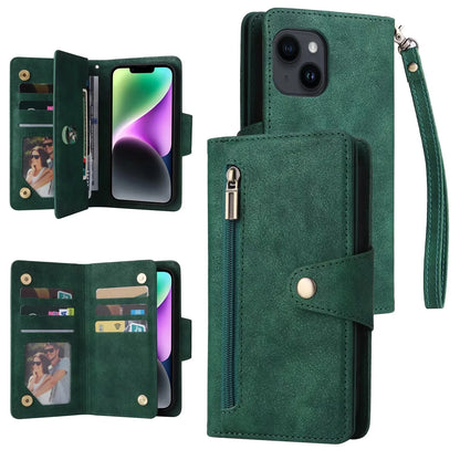Luxury Wallet Phone Case with Zip Pocket, Card Holder & Wrist Strap