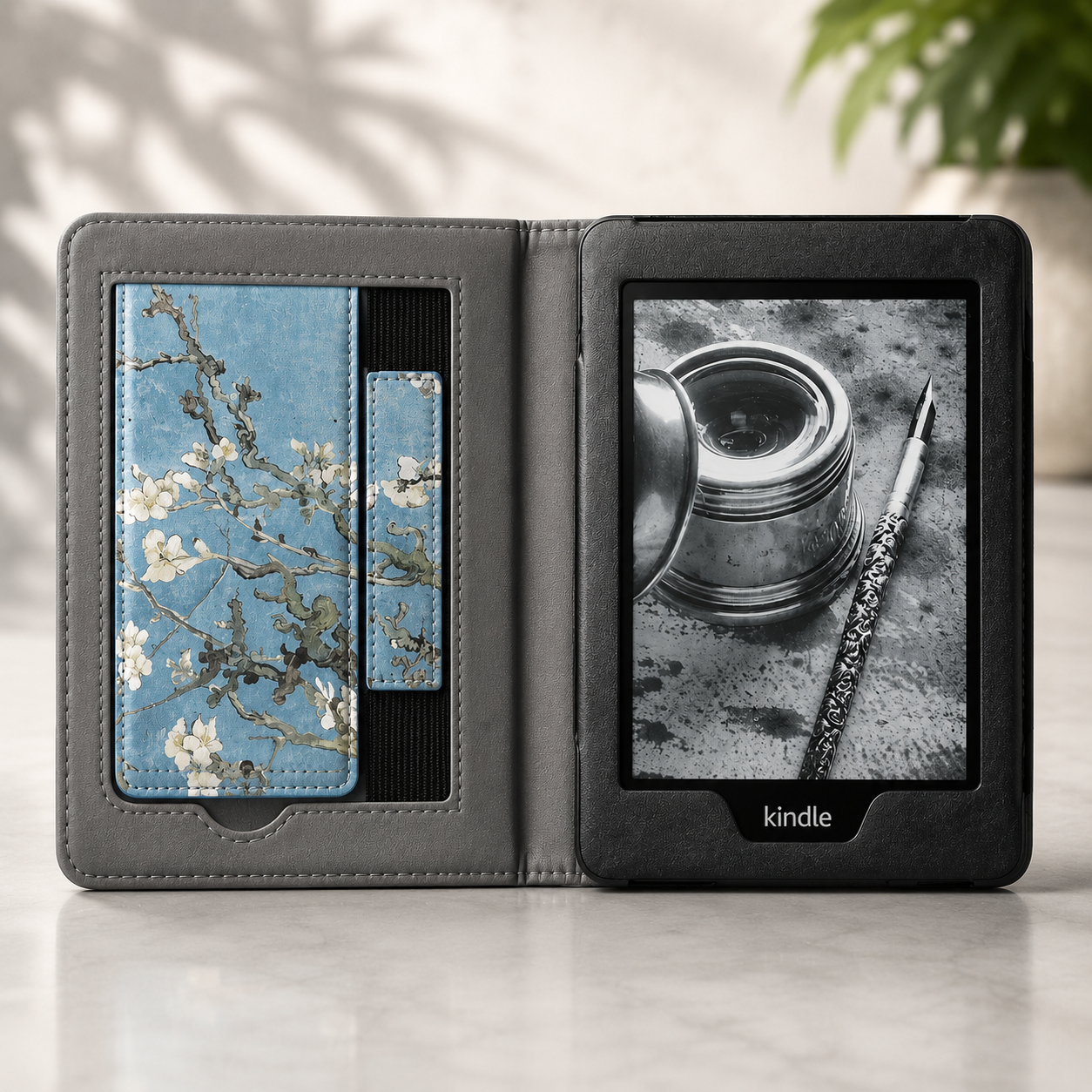 Kindle 11th Gen Van Gogh Almond Blossom Case with Stand & Hand Strap