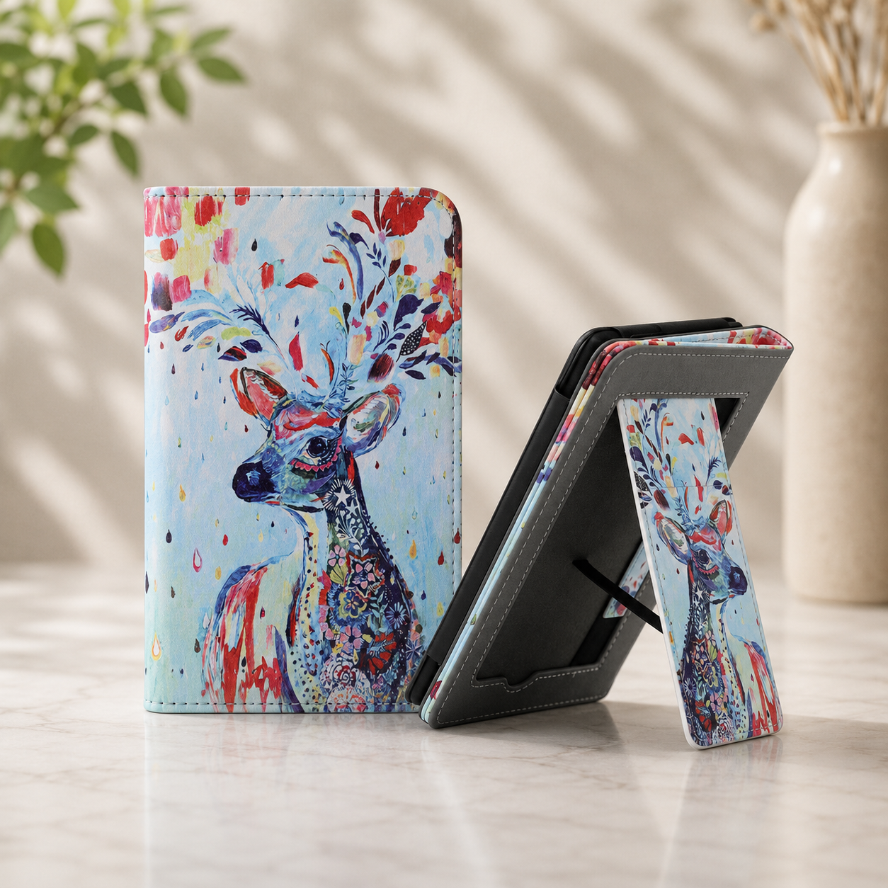 Kindle 11th Generation Colourful Deer Case with Stand & Hand Strap