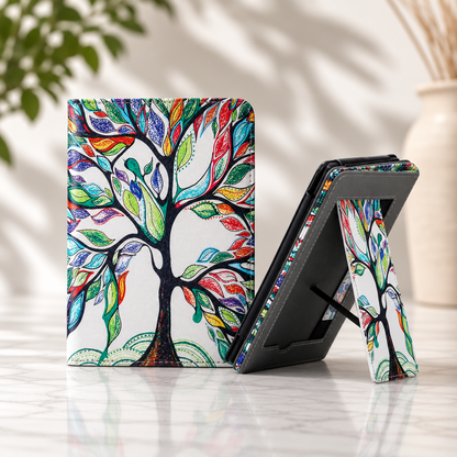 Kindle 11th Gen Colourful Tree Case with Stand & Hand Strap