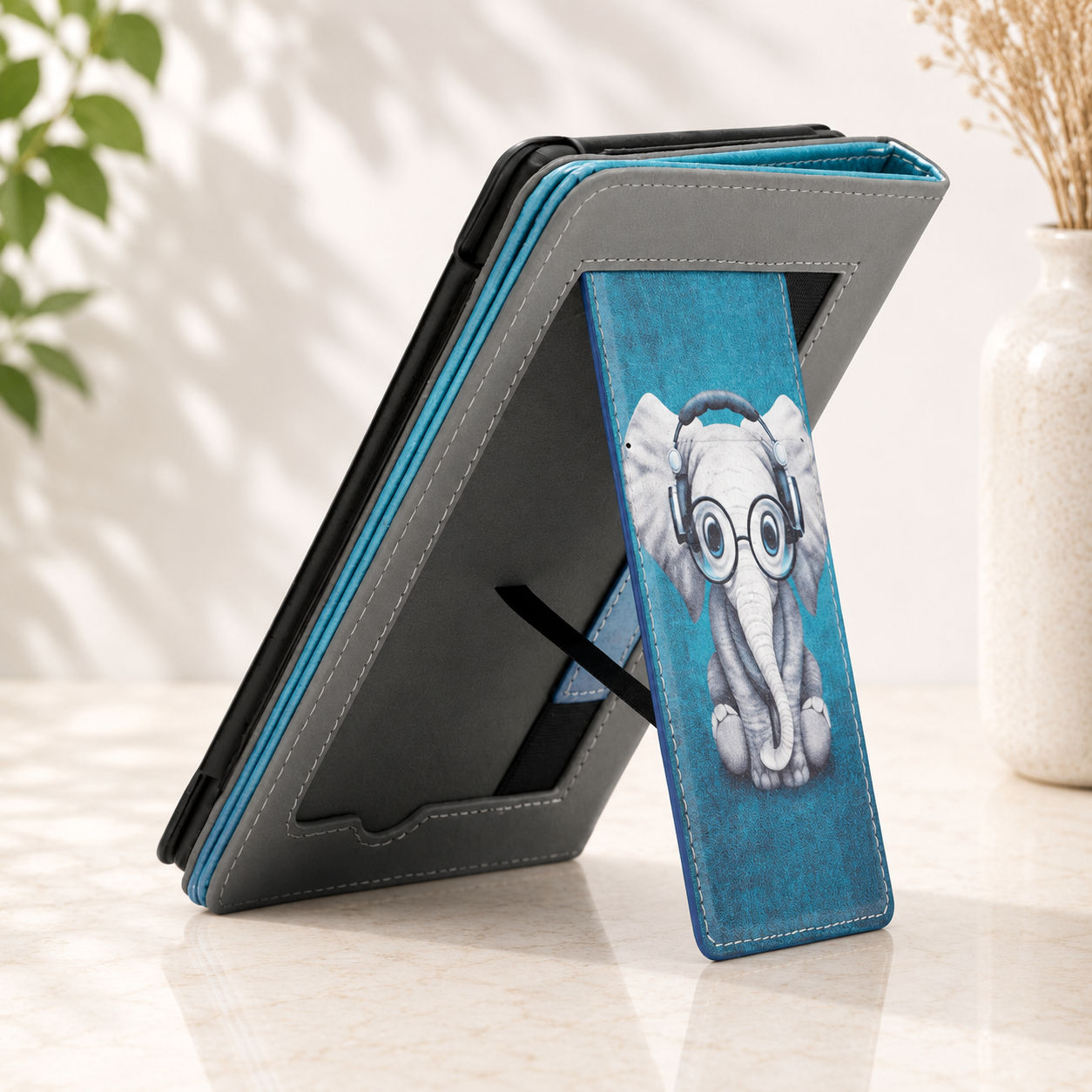 Kindle 11th Gen Cute Elephant Case with Stand & Hand Strap