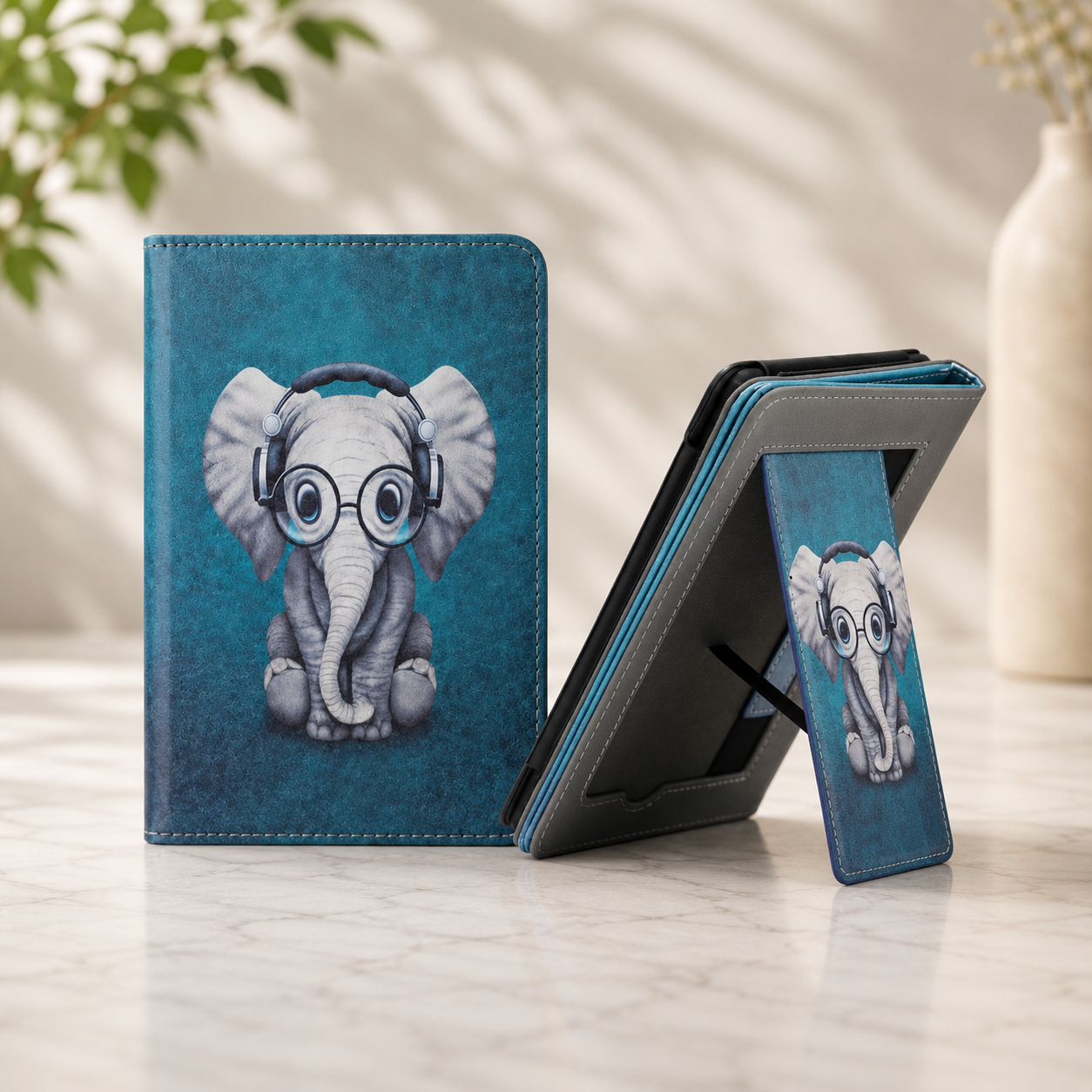 Kindle 11th Gen Cute Elephant Case with Stand & Hand Strap