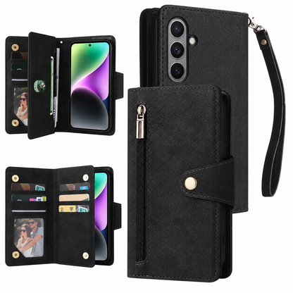 Samsung Luxury Wallet Case with Zip Pocket, Card Holder & Wrist Strap