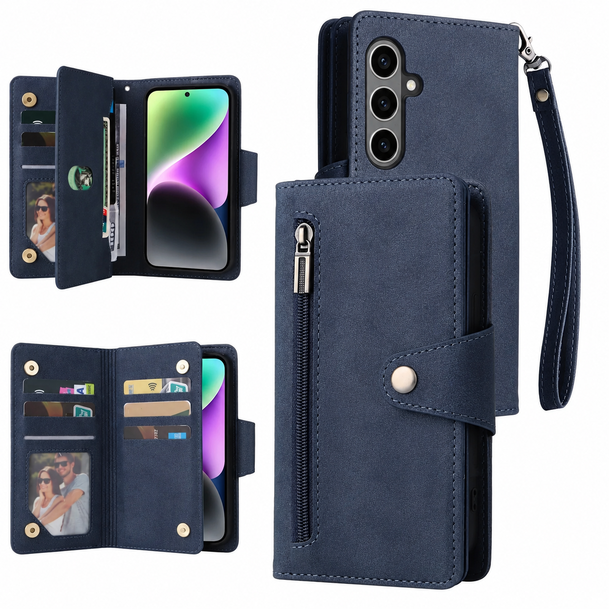Samsung Luxury Wallet Case with Zip Pocket, Card Holder & Wrist Strap