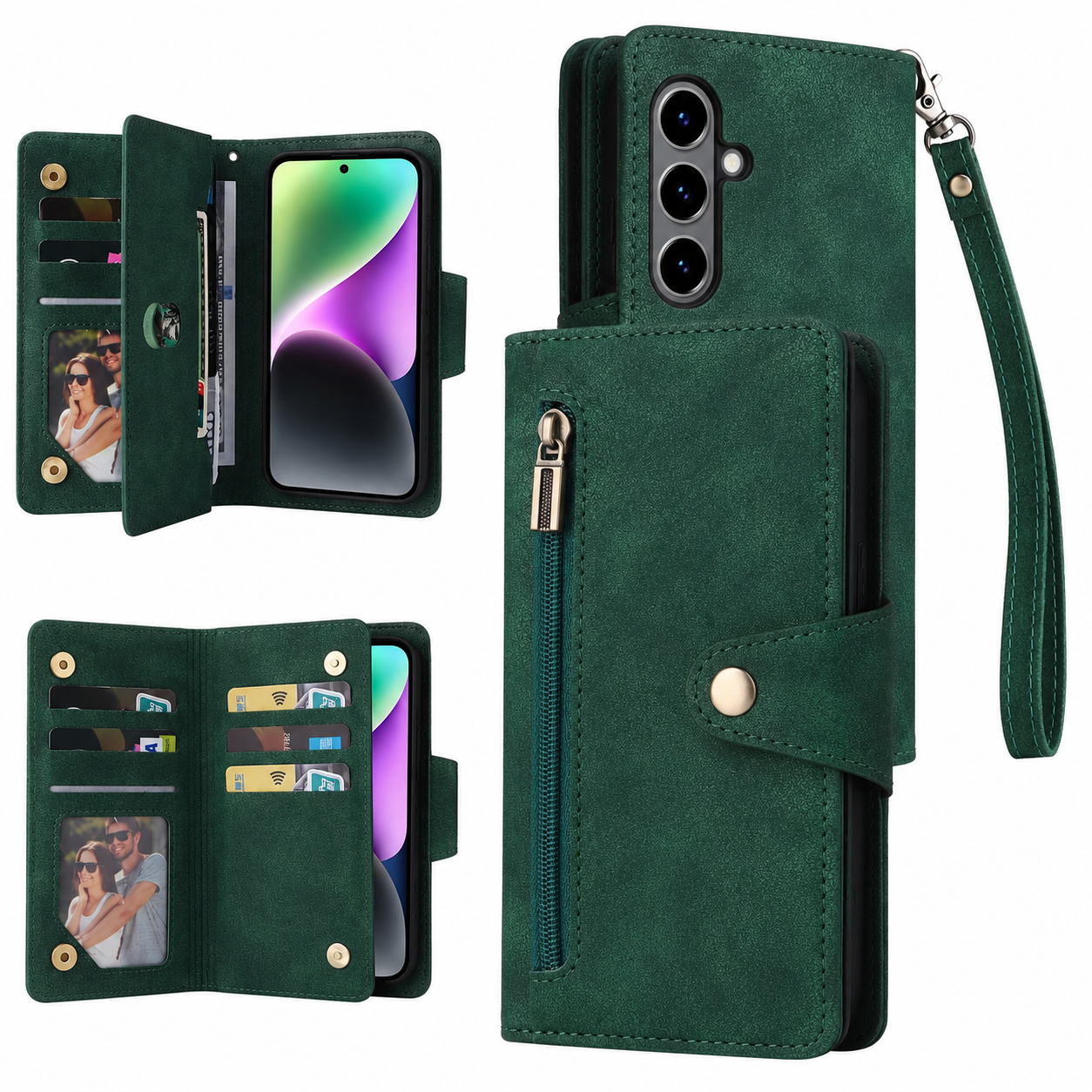 Samsung Luxury Wallet Case with Zip Pocket, Card Holder & Wrist Strap