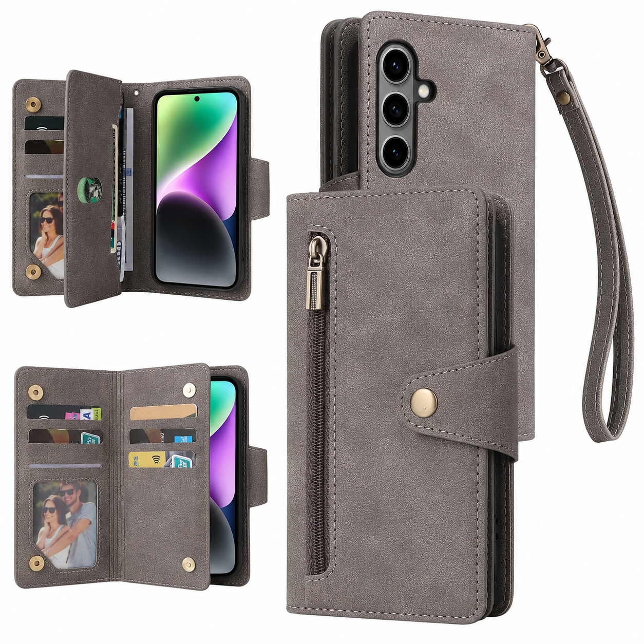 Samsung Luxury Wallet Case with Zip Pocket, Card Holder & Wrist Strap