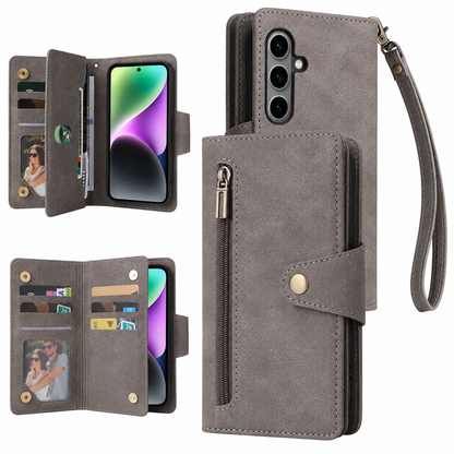 Samsung Luxury Wallet Case with Zip Pocket, Card Holder & Wrist Strap