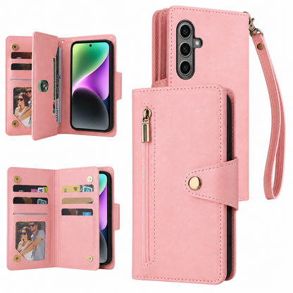 Samsung Luxury Wallet Case with Zip Pocket, Card Holder & Wrist Strap